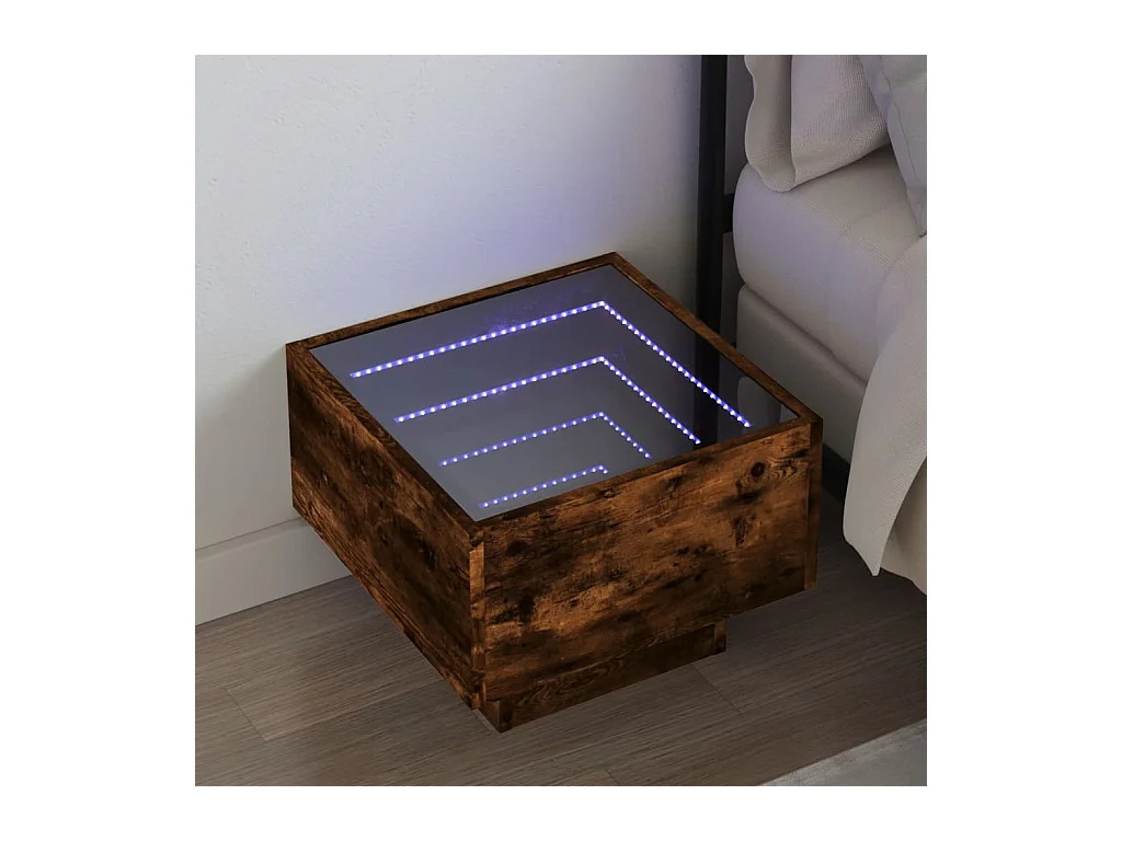 Table de chevet avec LED infini chêne fumé 40x40x30 cm