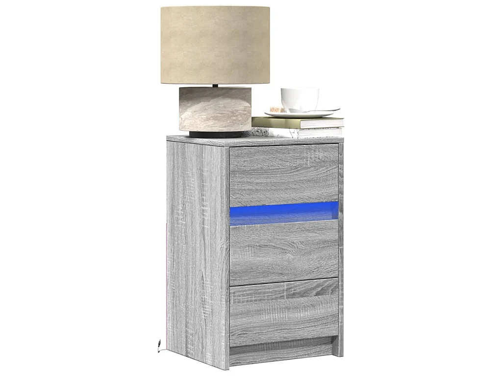 Nachtkastje met LED-verlichting bewerkt hout grijs sonoma