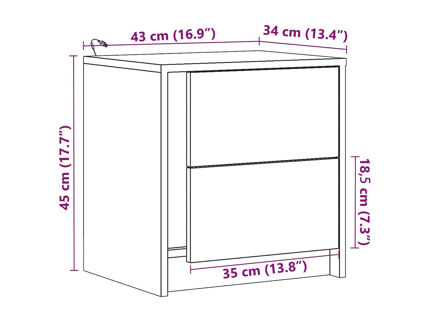 Armoires de chevet et lumières LED 2pcs blanc bois d'ingénierie