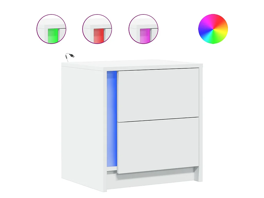 Armoires de chevet et lumières LED 2pcs blanc bois d'ingénierie