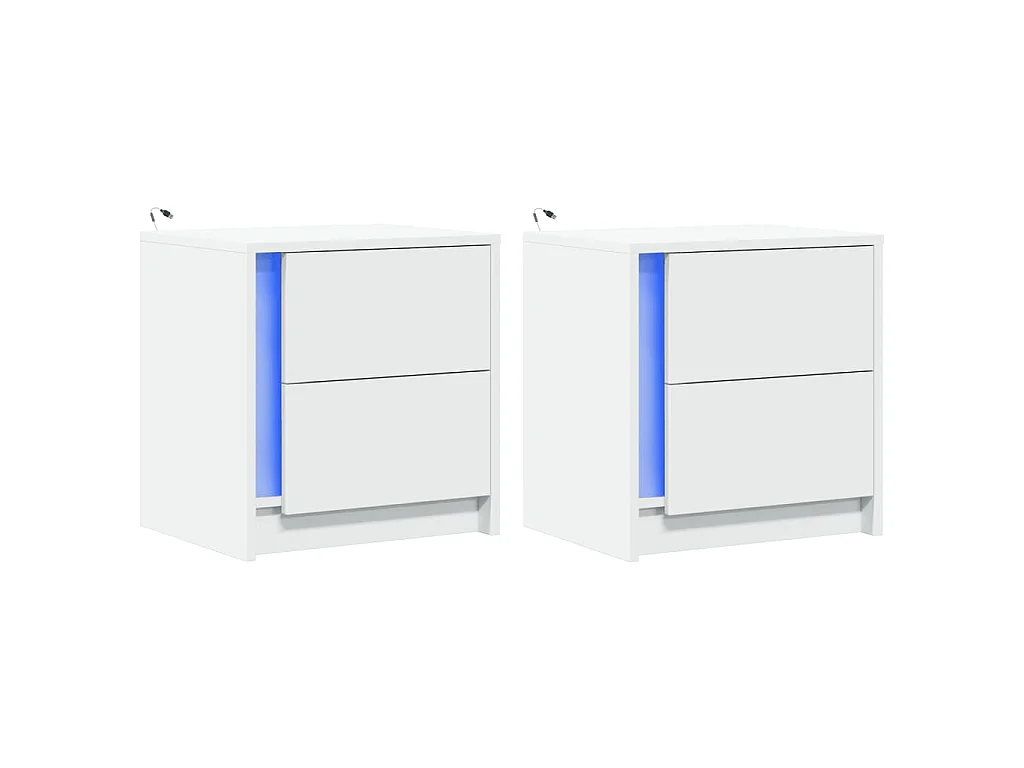 Armoires de chevet et lumières LED 2pcs blanc bois d'ingénierie