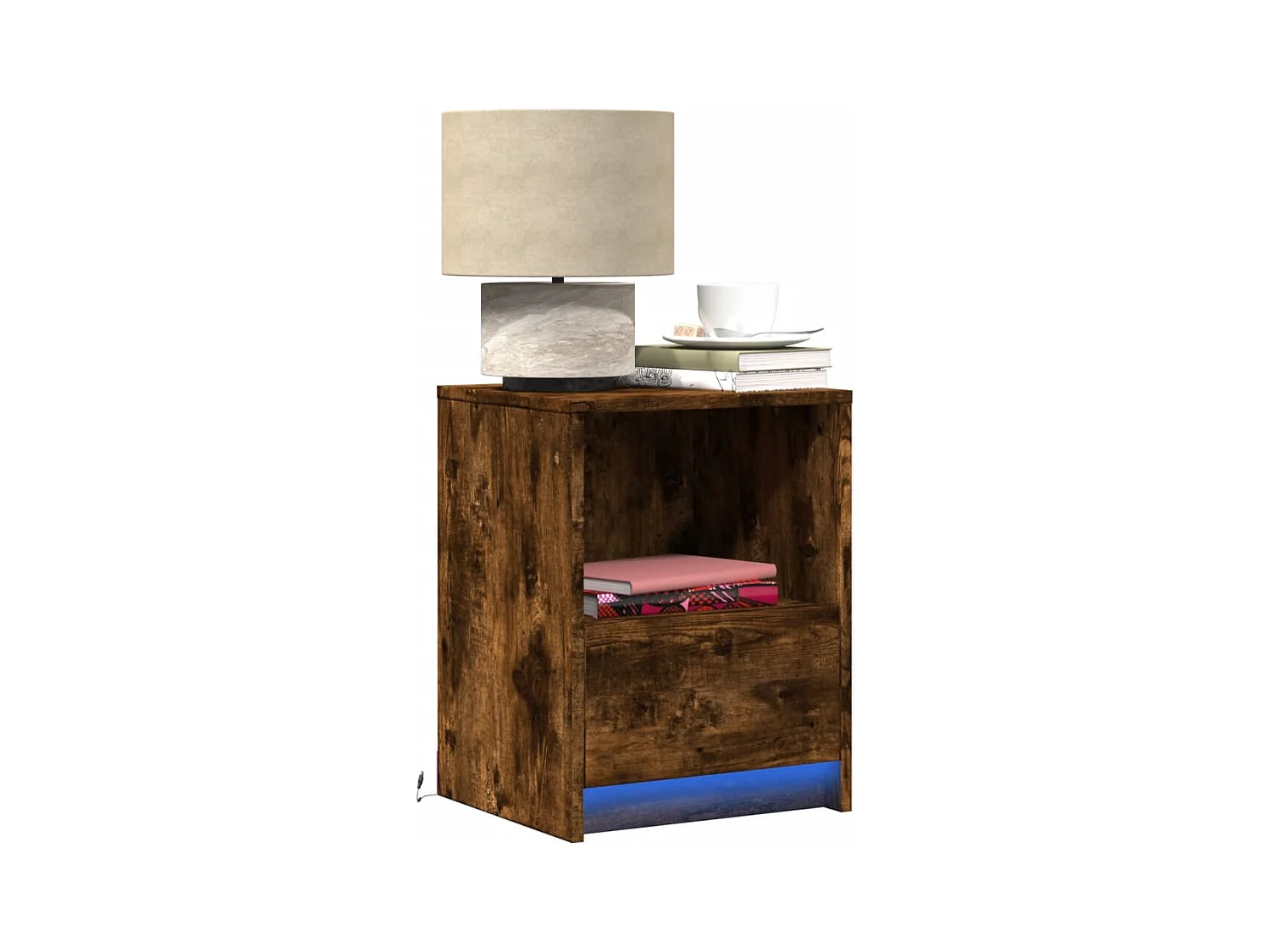 Armoires de chevet et lumières LED 2 pcs chêne fumé