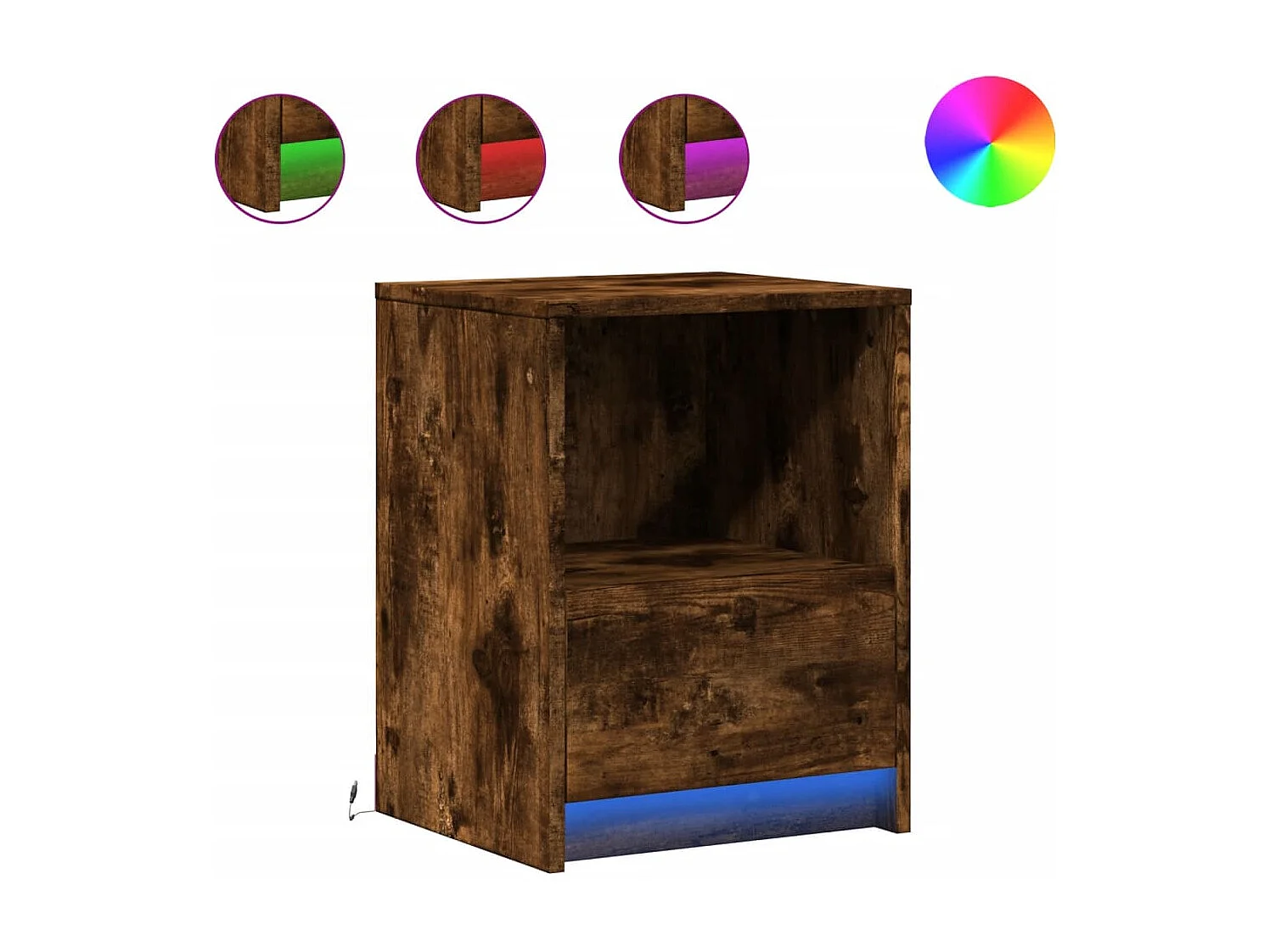 Armoires de chevet et lumières LED 2 pcs chêne fumé