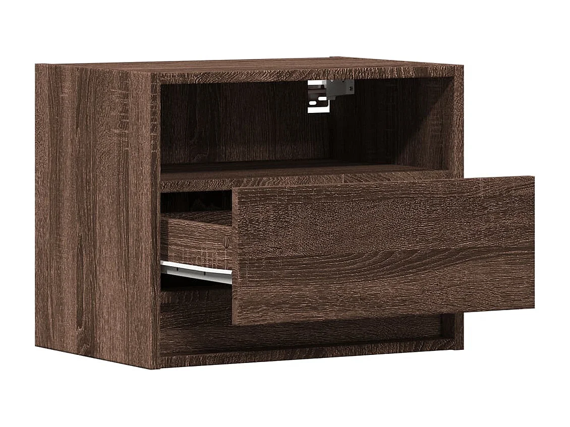 Table de chevet murale avec lumières LED chêne marron