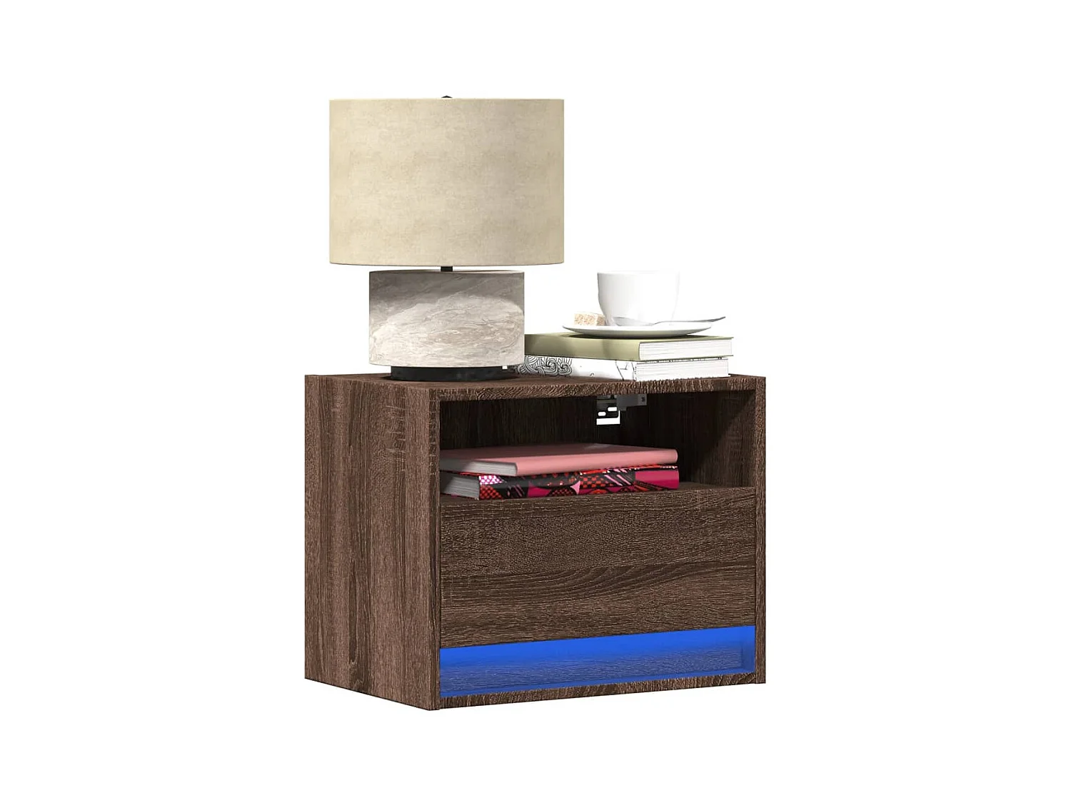 Comodino a Parete con luci LED Rovere Marrone