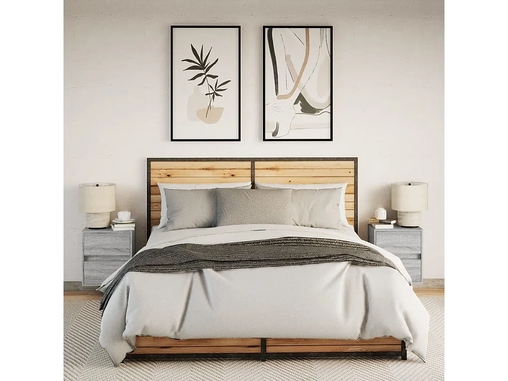 Wand-Nachttische mit LED-Leuchten 2 Stk. Grau Sonoma