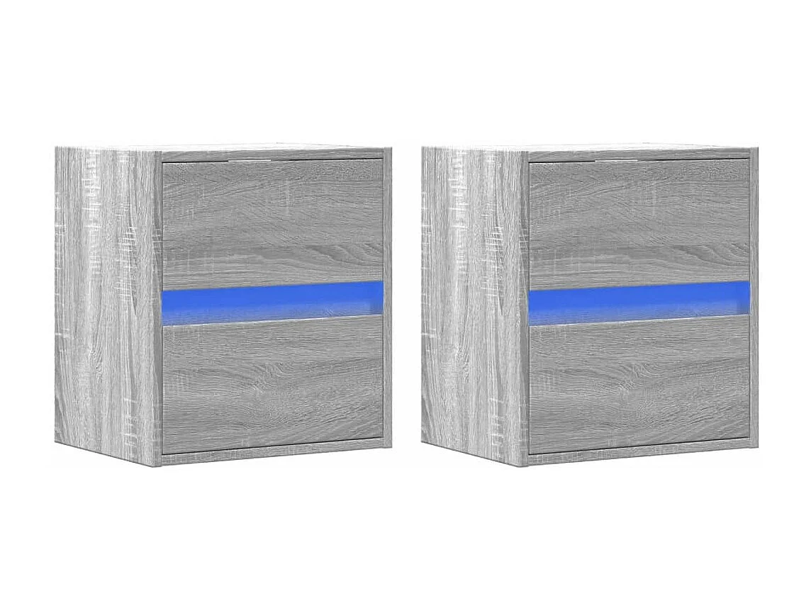 Tables de chevet murales avec lumières LED 2 pcs sonoma gris