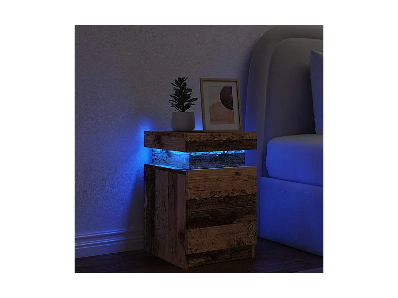Table de chevet et LED vieux bois 35x39x55 cm bois d'ingénierie