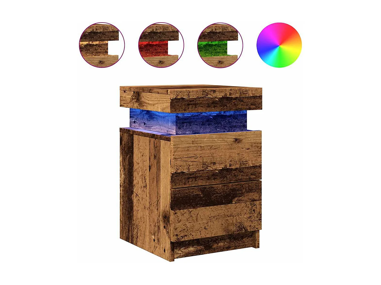 Table de chevet et LED vieux bois 35x39x55 cm bois d'ingénierie