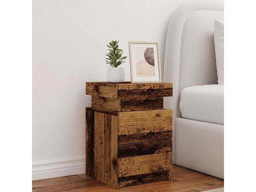 Table de chevet et LED vieux bois 35x39x55 cm bois d'ingénierie
