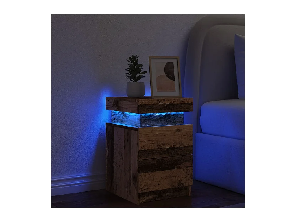 Table de chevet et LED vieux bois 35x39x55 cm bois d'ingénierie