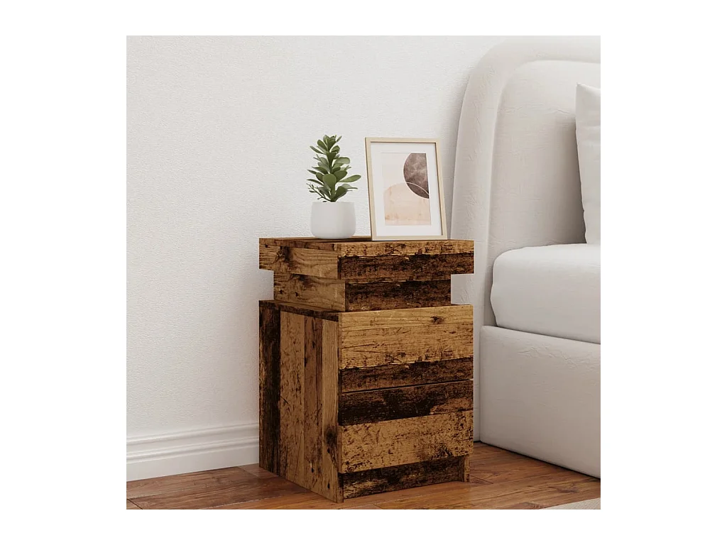 Table de chevet et LED vieux bois 35x39x55 cm bois d'ingénierie