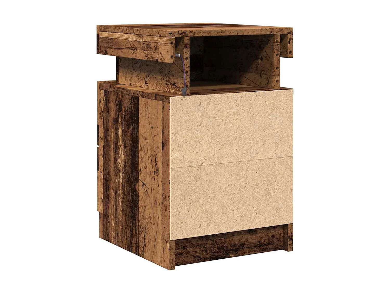 Mesita de noche con LED madera ingeniería envejecida 35x39x55cm