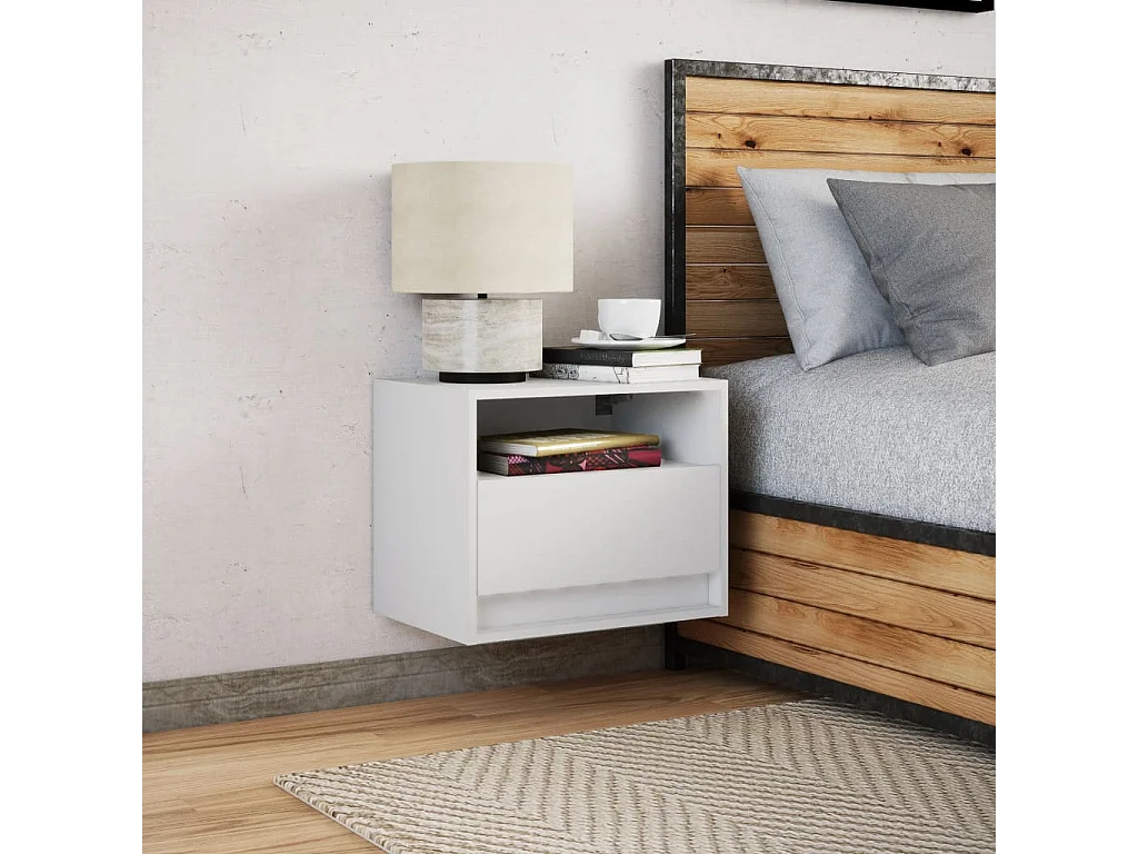 Mesa de cabeceira de parede com luzes LED branco