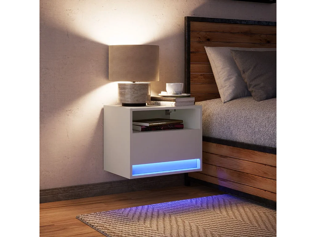 Mesa de cabeceira de parede com luzes LED branco