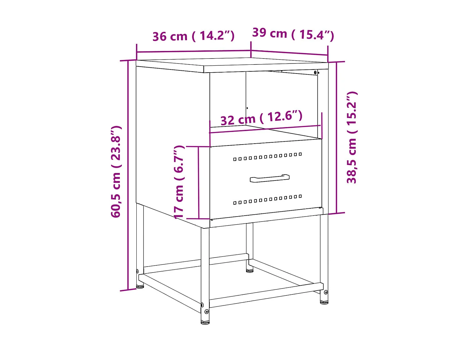 Nachttische 2 Stk. Anthrazit 36x39x60,5 cm Stahl