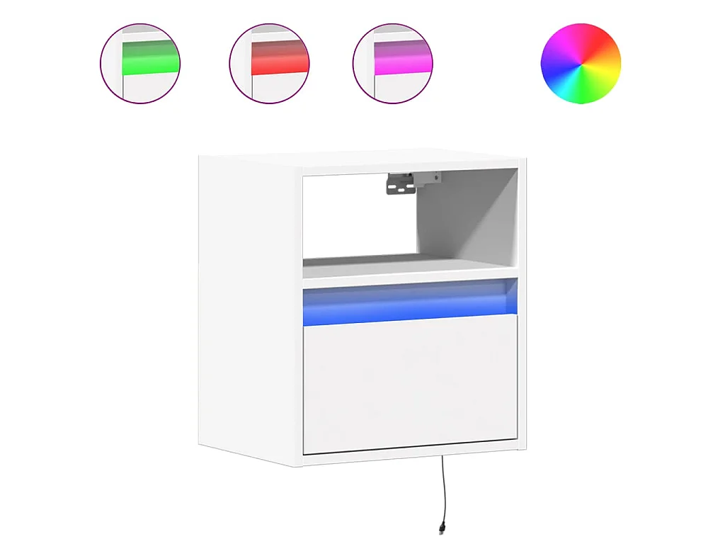 Tables de chevet murales avec lumières LED 2 pcs blanc