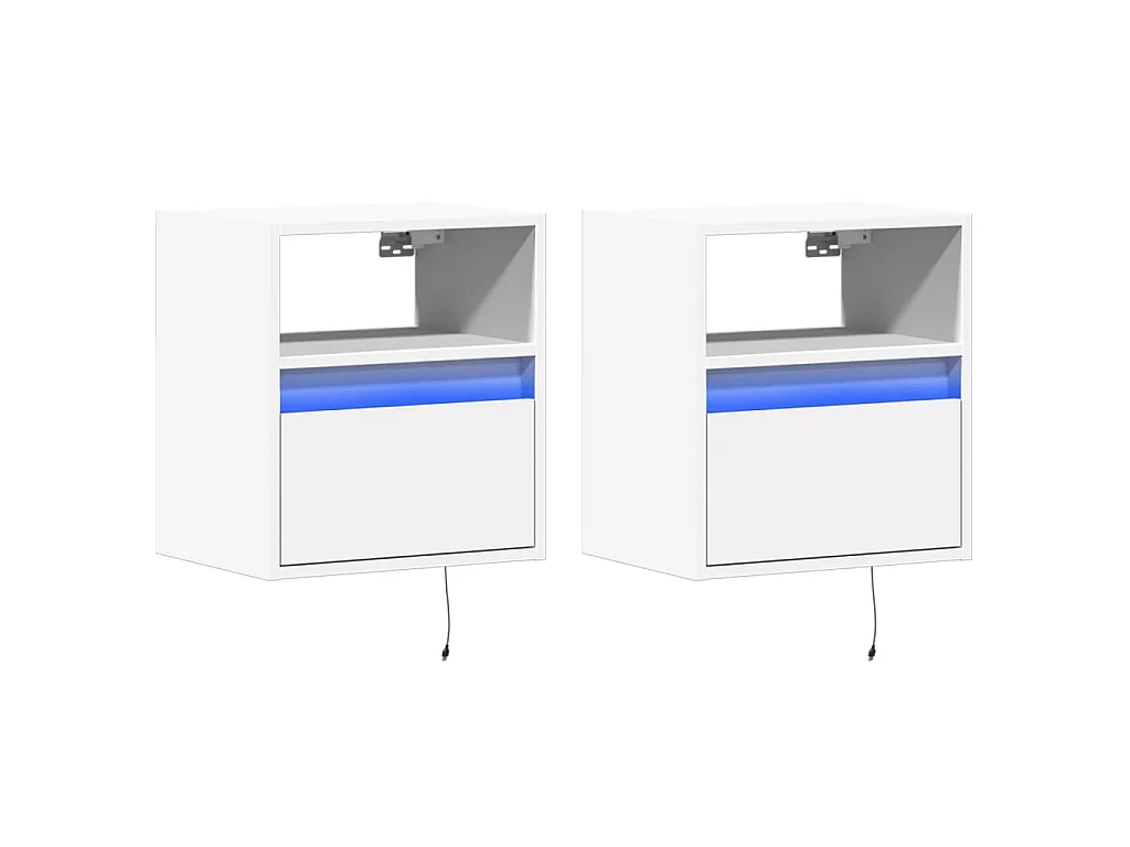 Tables de chevet murales avec lumières LED 2 pcs blanc