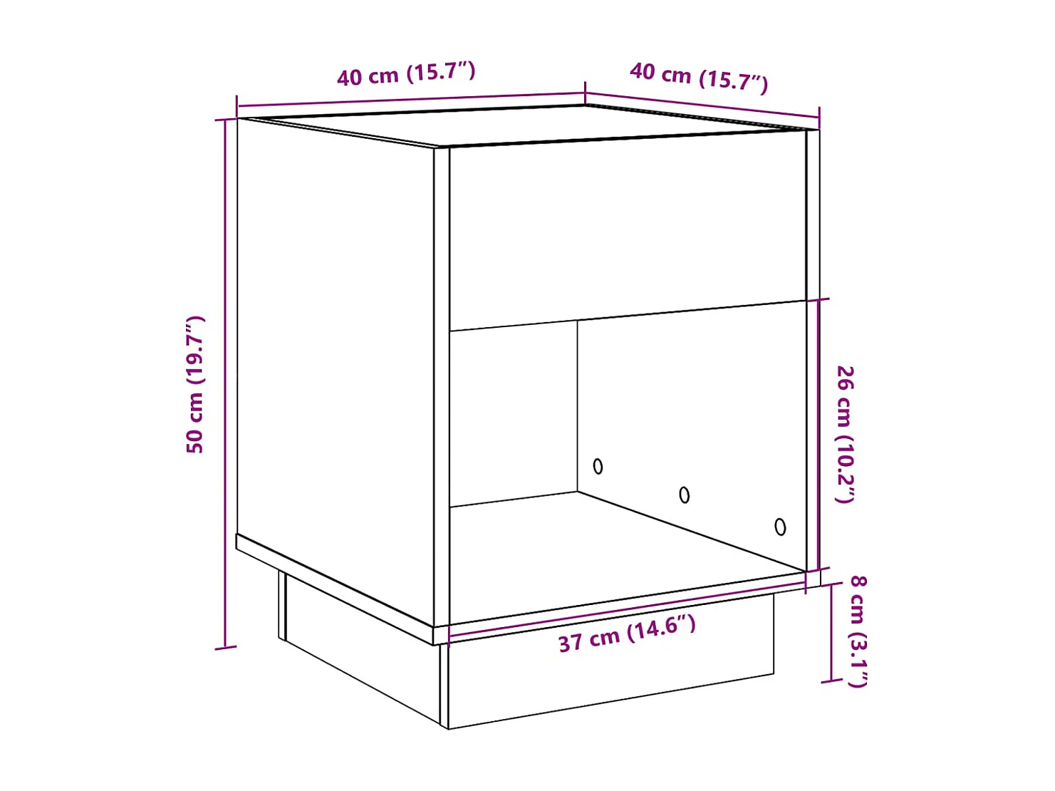 Table de chevet avec LED infini gris béton 40x40x50 cm