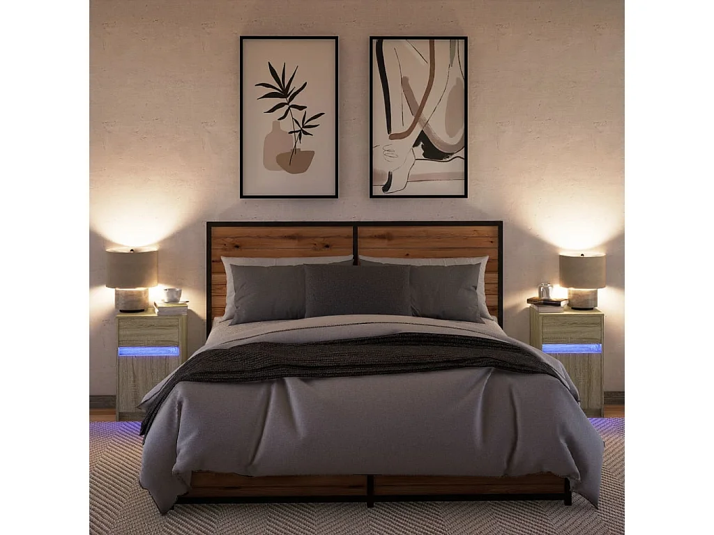 Nachttische mit LED-Leuchten 2 Stk. Sonoma Eiche Holzwerkstoff