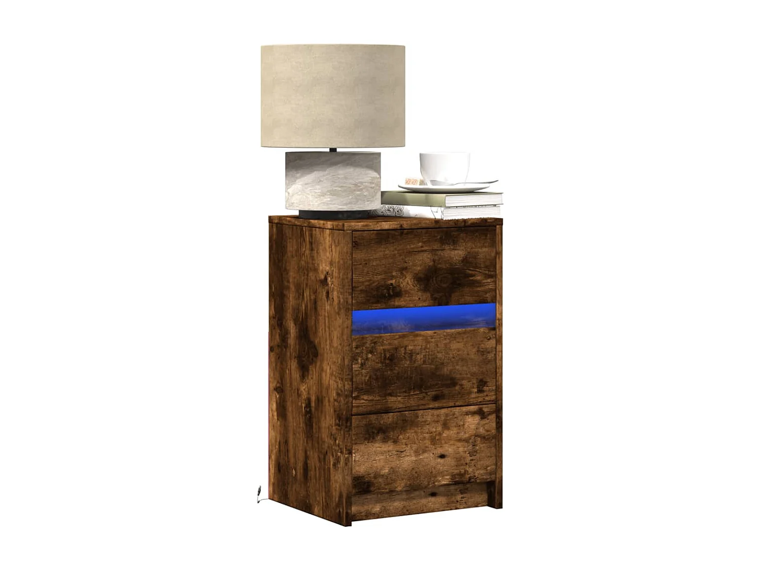 nachtkastje met LED-verlichting bewerkt hout gerookt eikenkleur