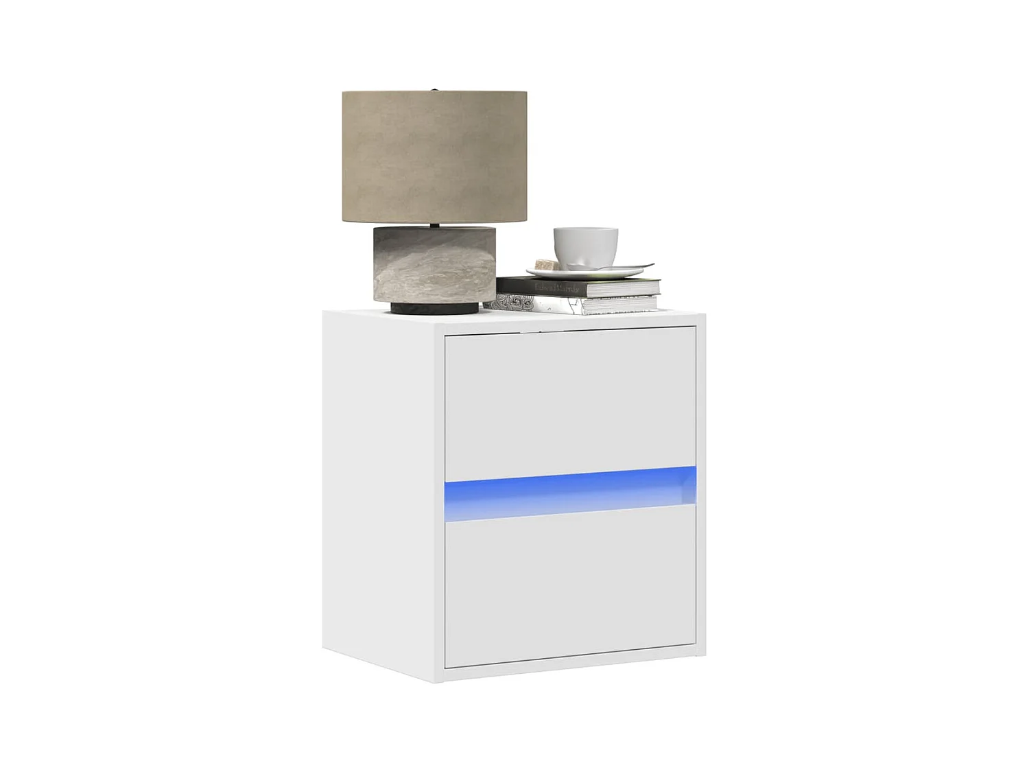 Tables de chevet murales avec lumières LED 2 pcs blanc
