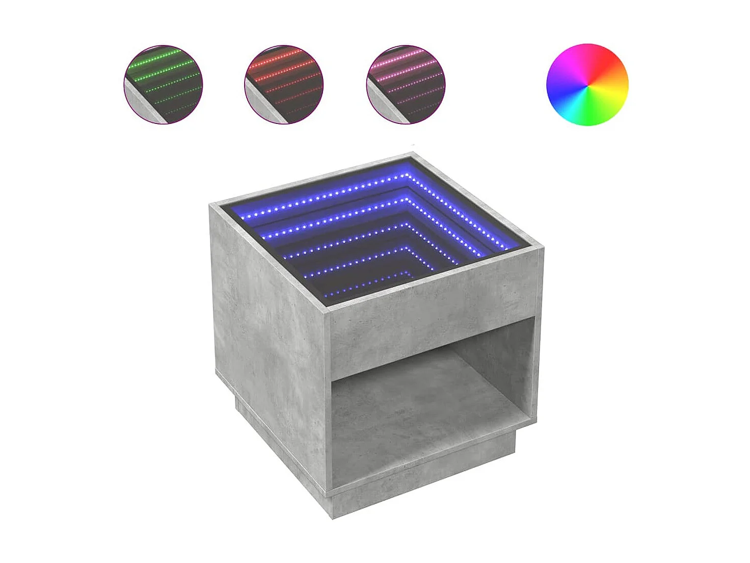 Table de chevet avec LED infini gris béton 50x50x50 cm