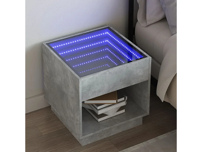 Table de chevet avec LED infini gris béton 50x50x50 cm