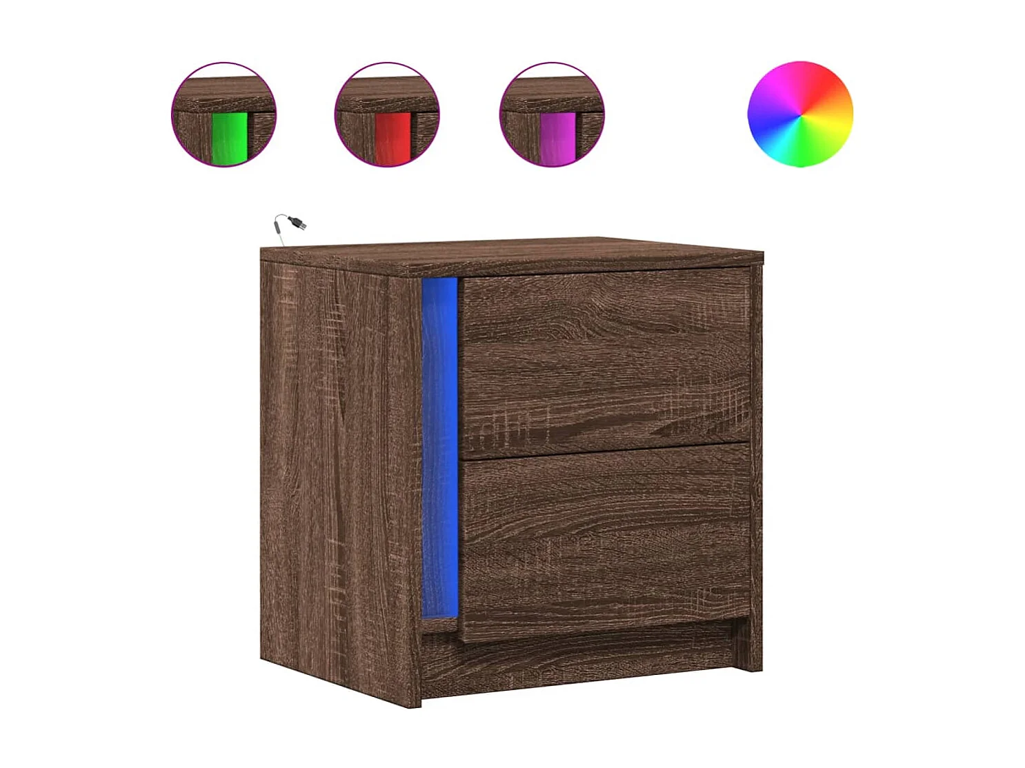 Armoire de chevet et lumières LED chêne marron bois ingénierie