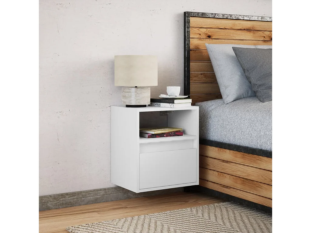 Table de chevet murale avec lumières LED blanc