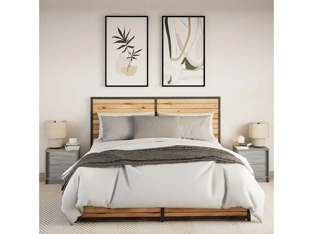 Armoires de chevet et lumières LED 2 pcs sonoma gris