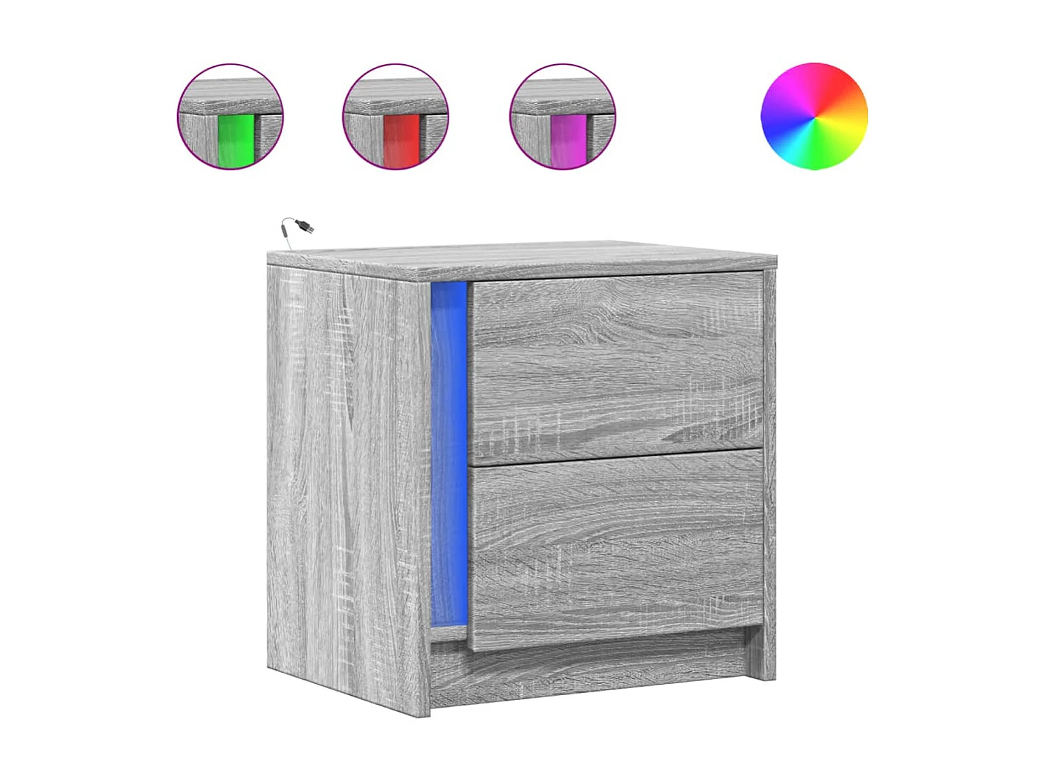 Nachttische mit LED-Leuchten 2 Stk. Grau Sonoma Holzwerkstoff