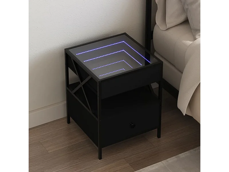 Nachtkastje met Infinity LED 40x40x51 cm zwart