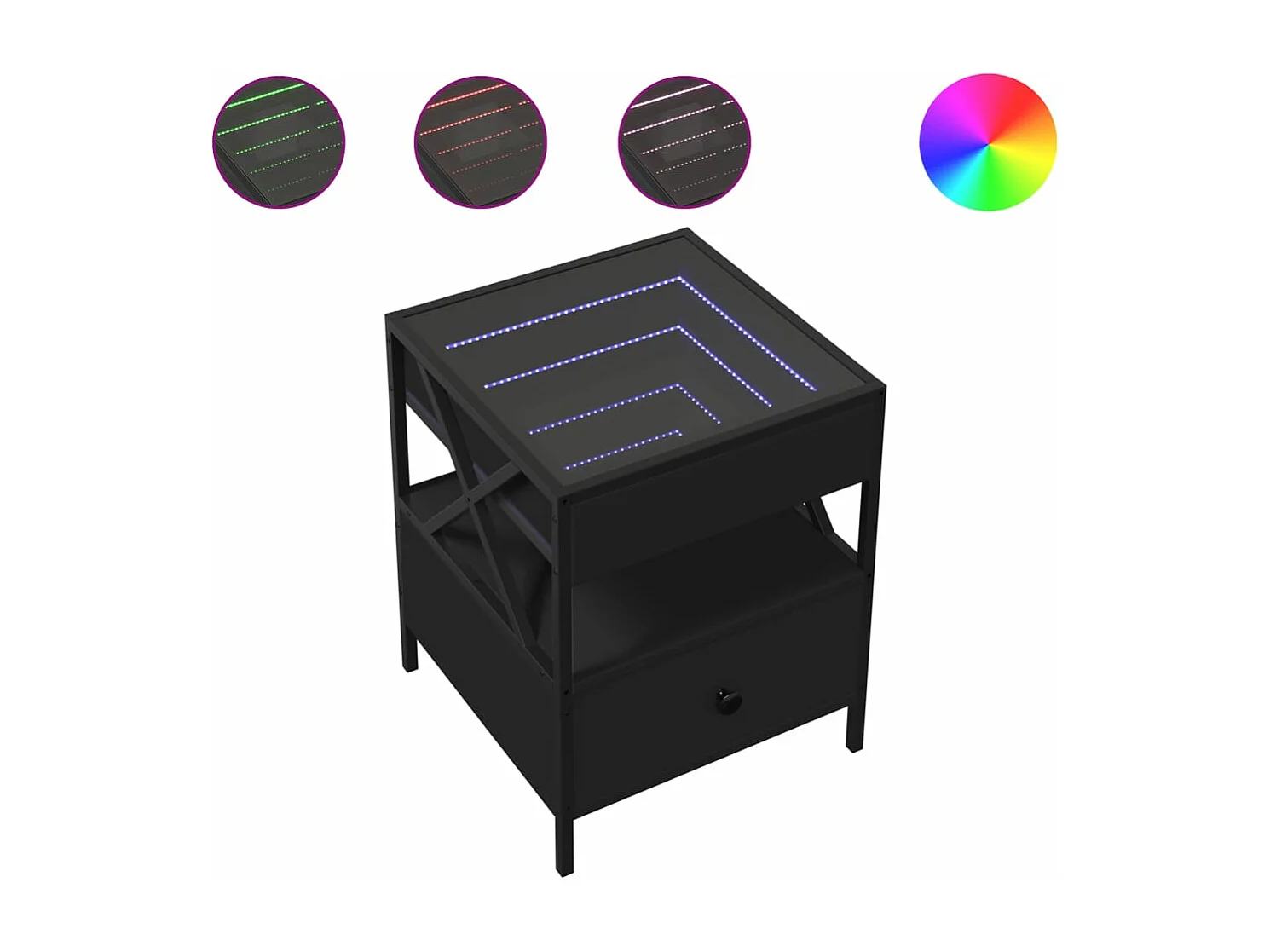 Table de chevet avec LED infini noir 40x40x51 cm