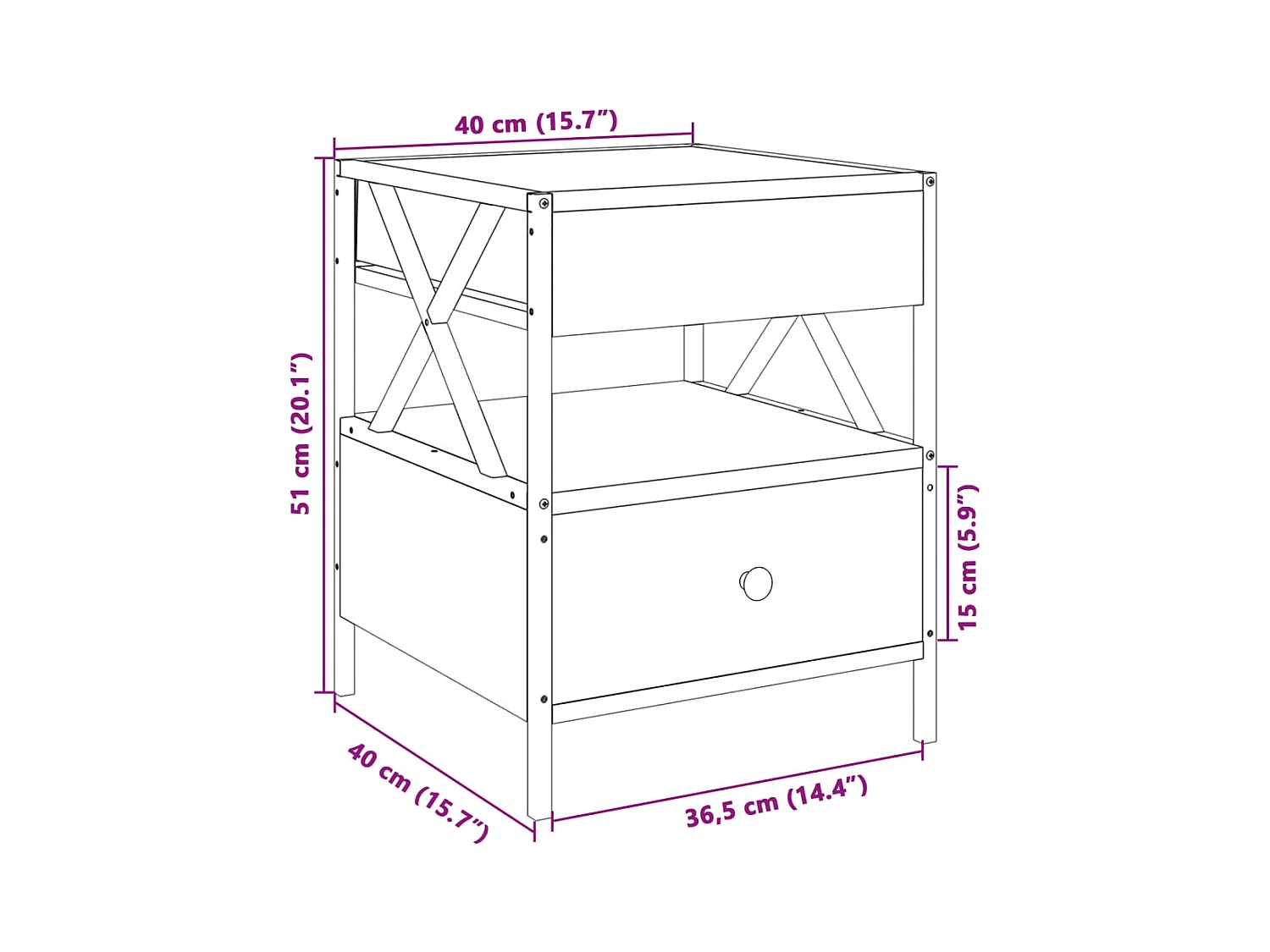 Table de chevet avec LED infini noir 40x40x51 cm