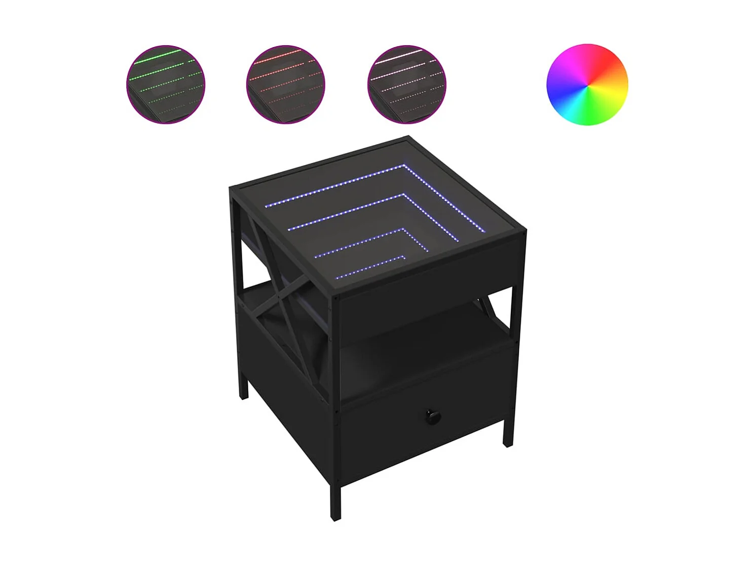Tavolino da Salotto con LED Nero 40x40x30 cm