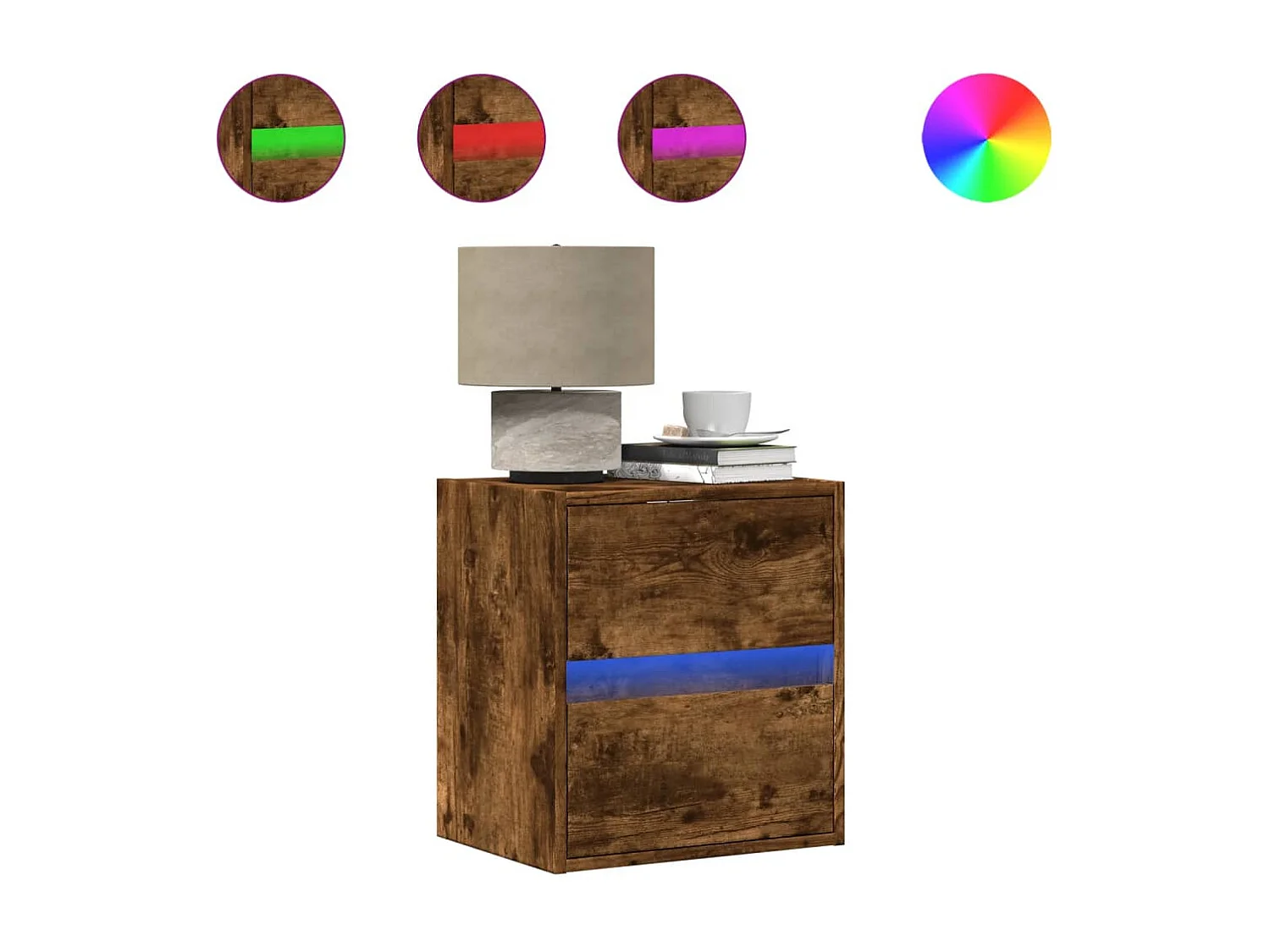 Tables de chevet murales avec lumières LED 2 pcs chêne fumé