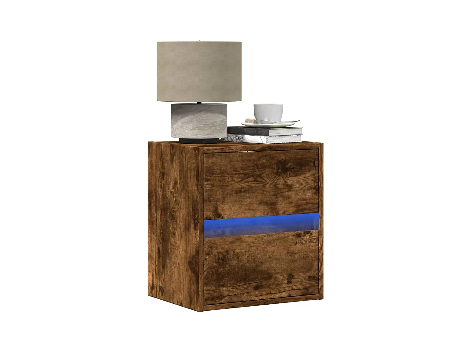Tables de chevet murales avec lumières LED 2 pcs chêne fumé