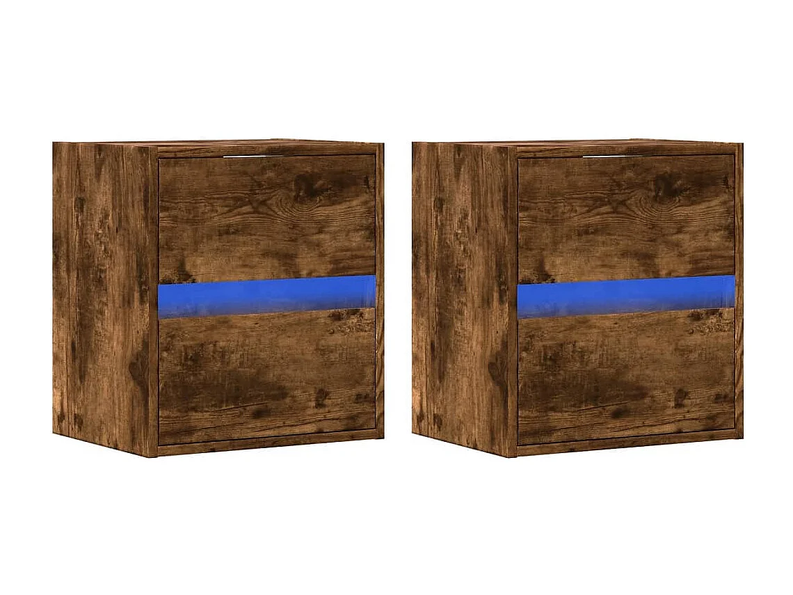 Mesitas de noche de pared con luces LED 2 uds roble ahumado