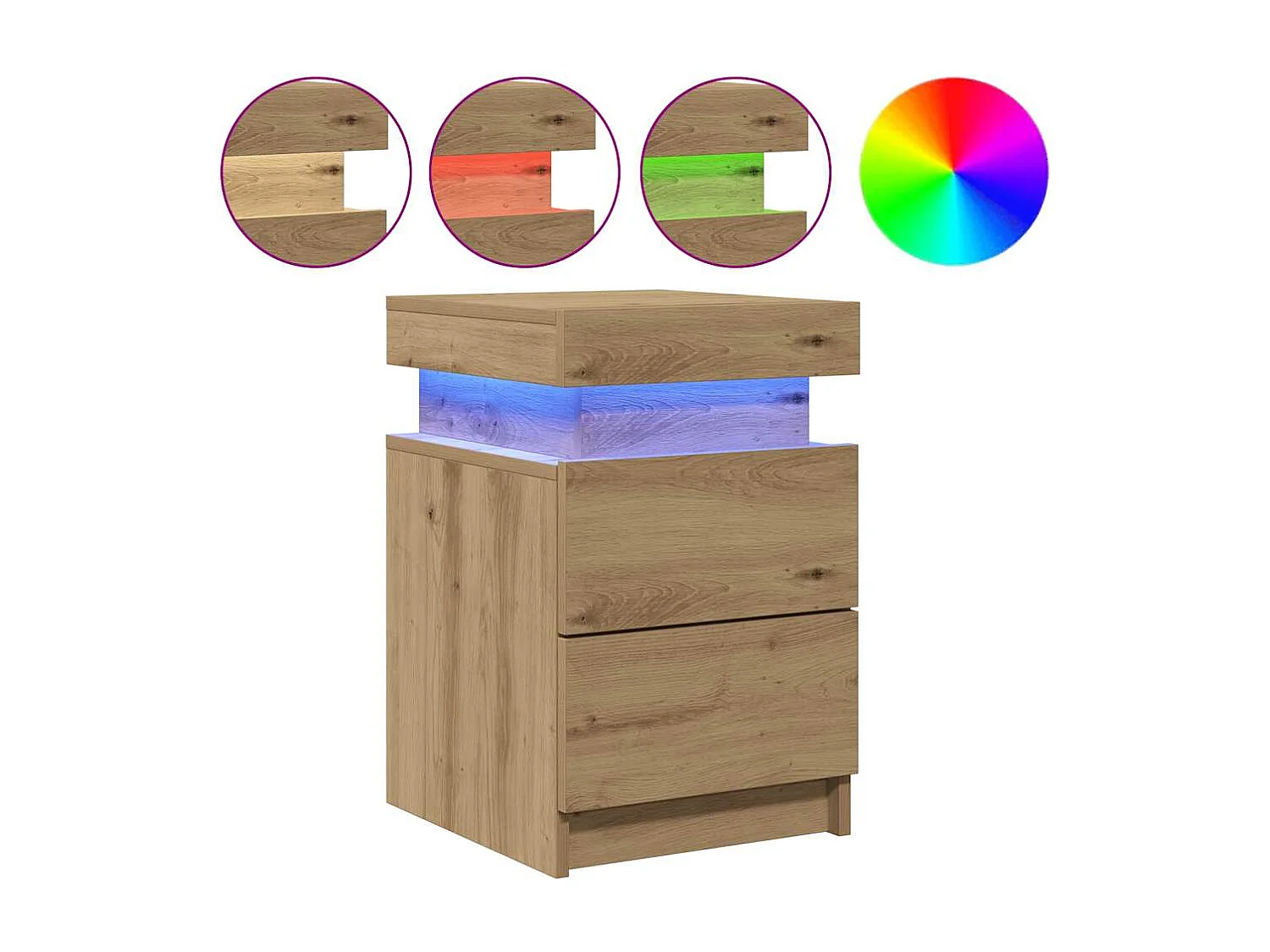 Table de chevet avec LED chêne artisanal bois d'ingénierie