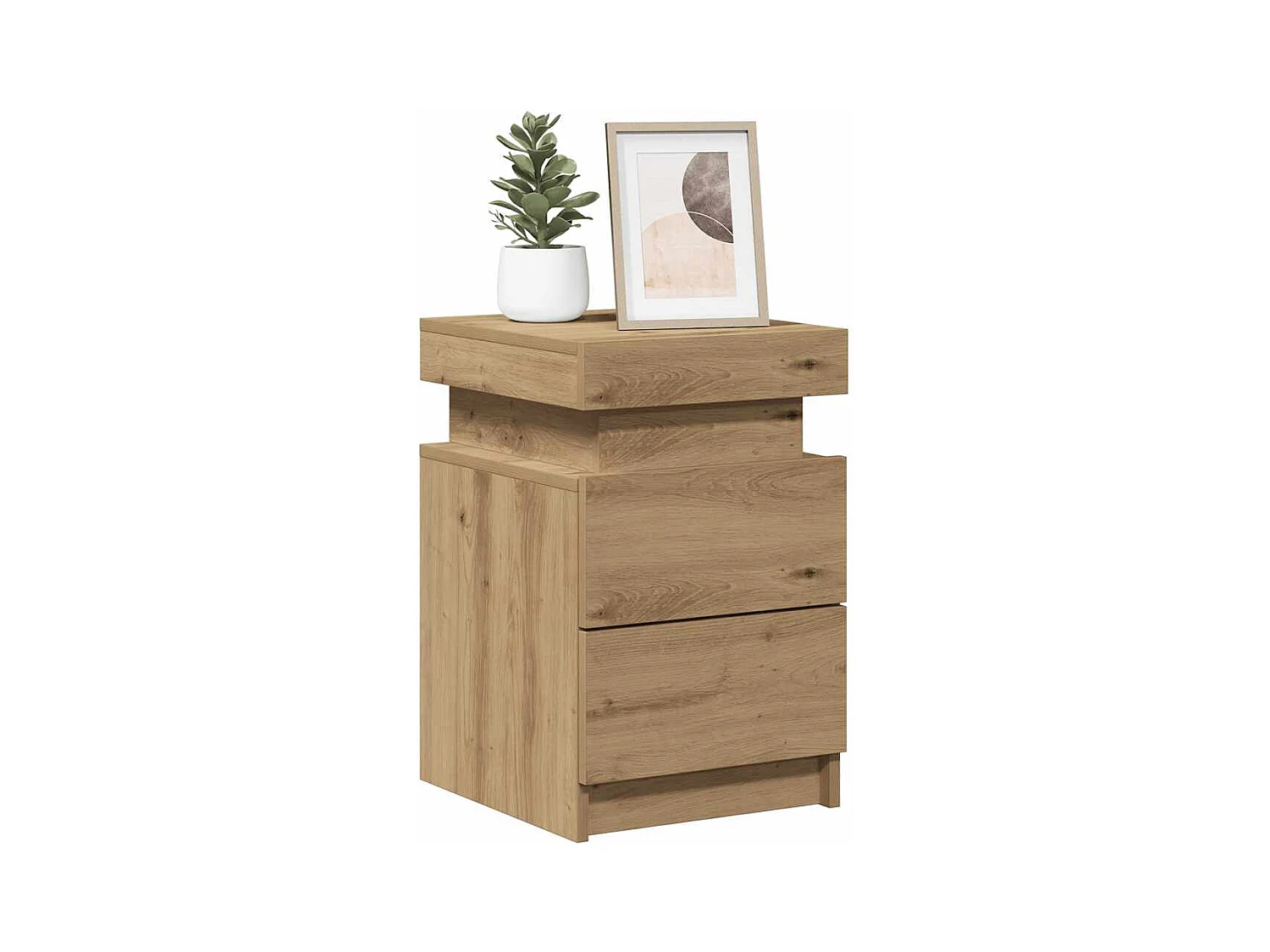 Table de chevet avec LED chêne artisanal bois d'ingénierie