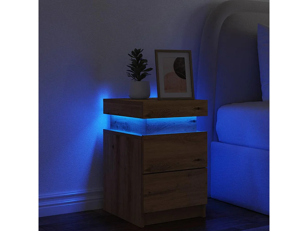 Table de chevet avec LED chêne artisanal bois d'ingénierie