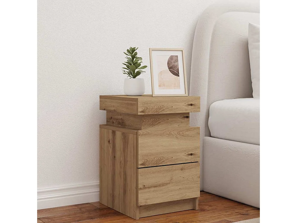 Table de chevet avec LED chêne artisanal bois d'ingénierie
