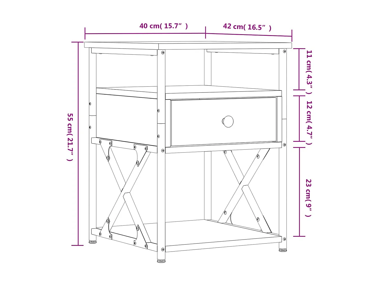 Table de chevet chêne sonoma 40x42x55 cm bois d'ingénierie