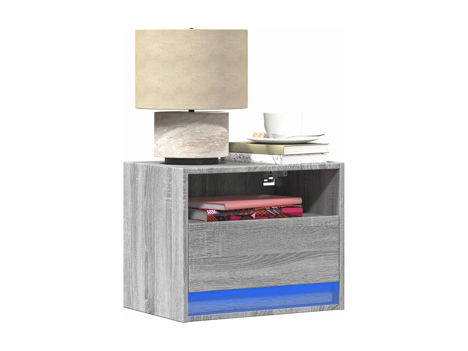 Tables de chevet murales avec lumières LED 2 pcs sonoma gris