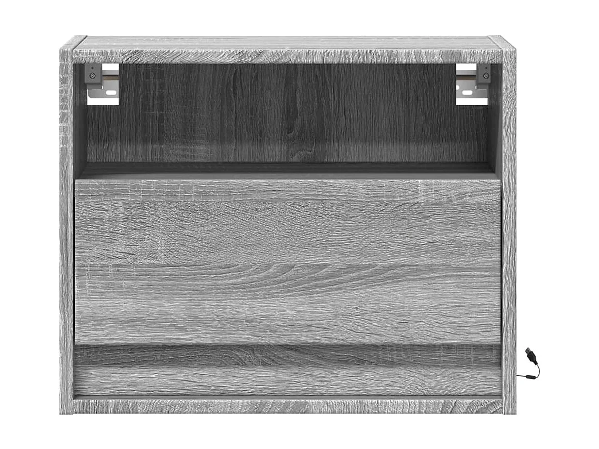 Tables de chevet murales avec lumières LED 2 pcs sonoma gris