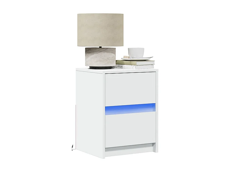 Armoire de chevet avec lumières LED blanc bois d'ingénierie