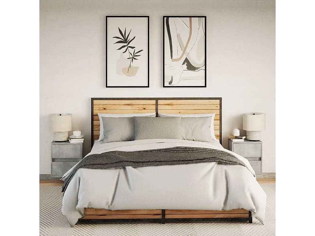 Mesas de cabeceira de parede c/ luzes LED 2pcs cinzento cimento