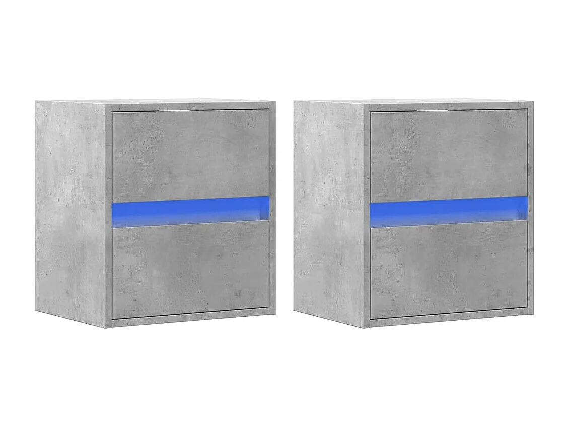 Mesas de cabeceira de parede c/ luzes LED 2pcs cinzento cimento