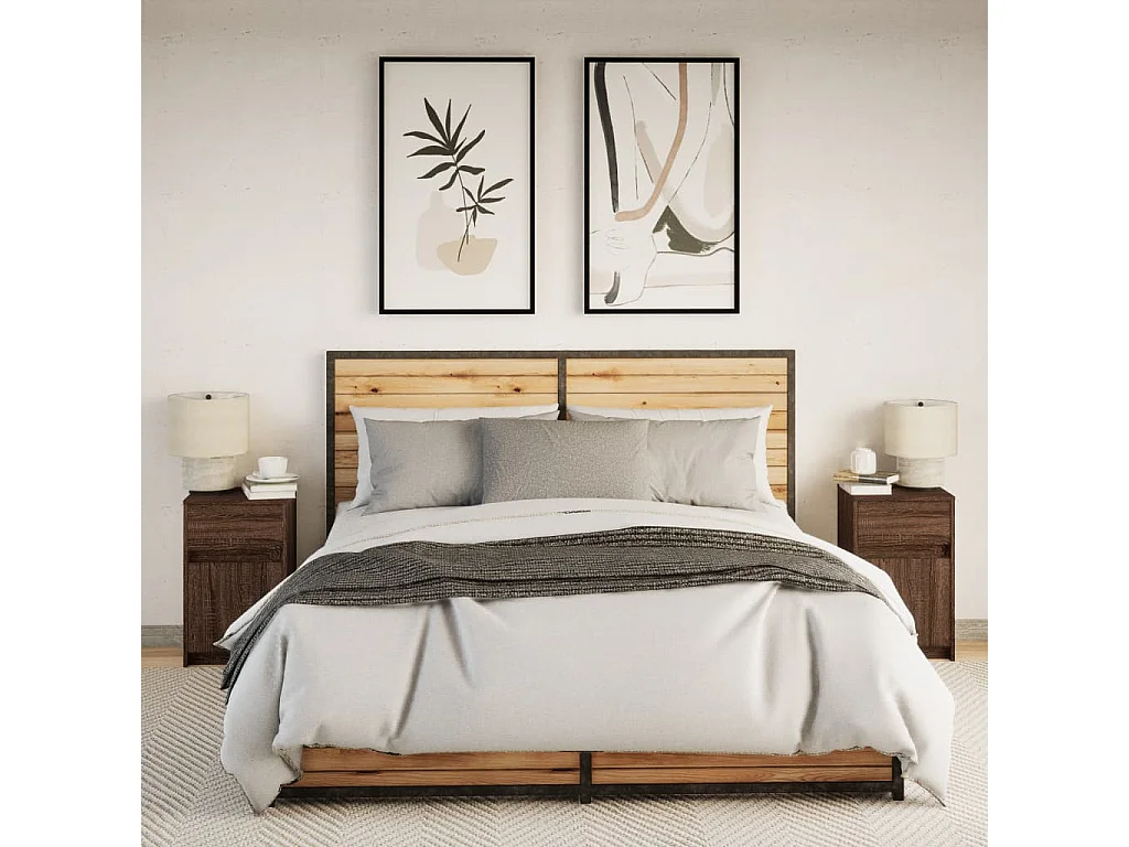 Nachttische mit LED-Leuchten 2 Stk. Braun Eiche Holzwerkstoff